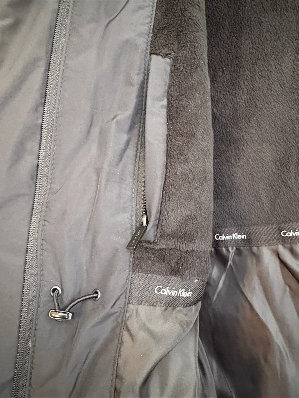 Calvin Klein | Black Long Hooded Puffer Parka Quilted Zip Snap Coat Jacket Small - Picture 13 of 16